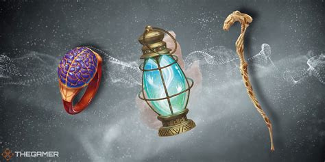 Three magic items and a pair of enchanted objects